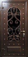 Металлическая дверь Порошковое напыление со стеклом и ковкой №389 для улицы