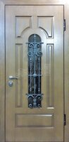 Металлическая дверь Одностворчатая дверь МДФ со стеклом и ковкой №470 для коттеджа